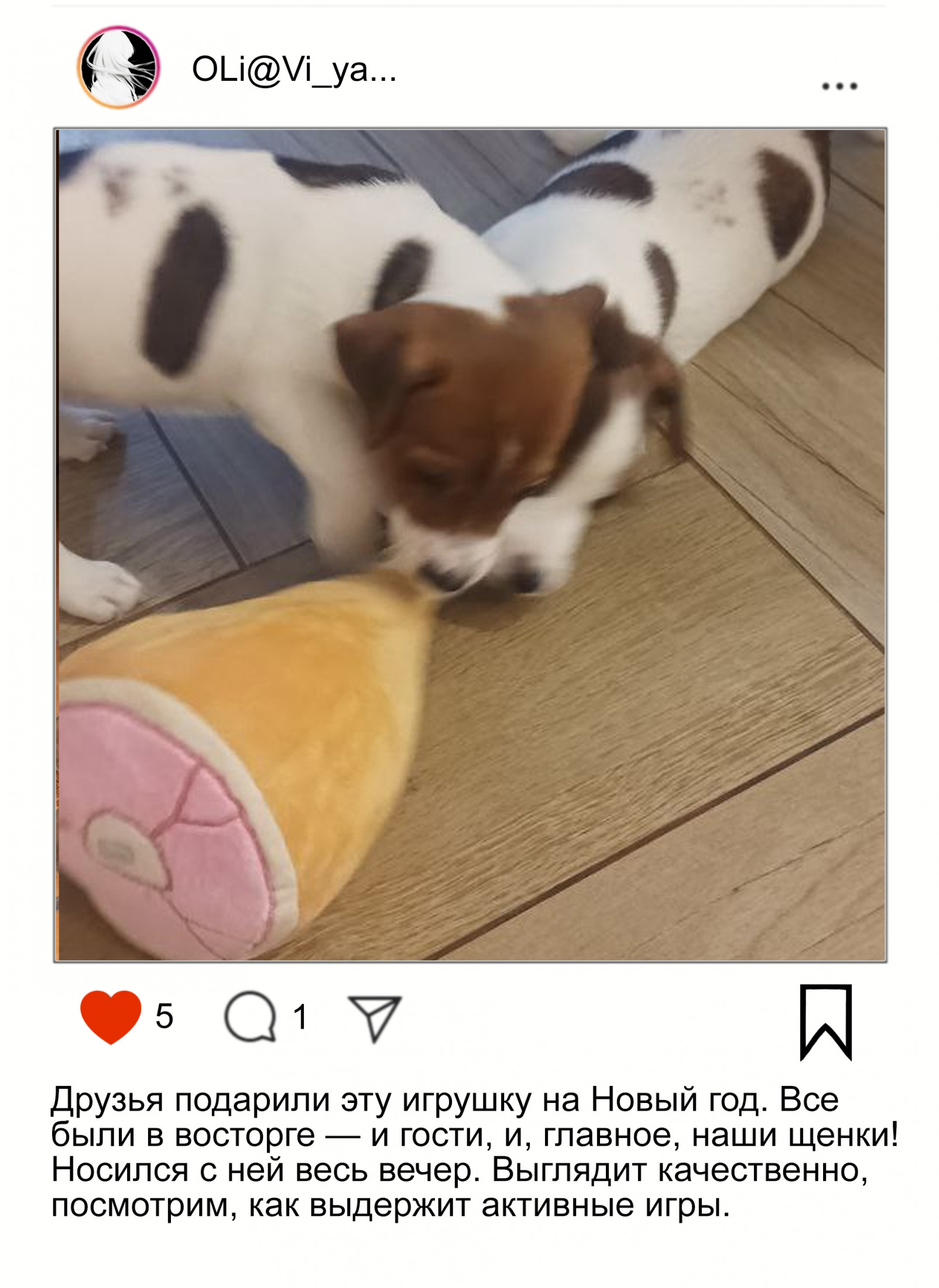 щенки играют с игрушкой для собак окорок от myfunnypets