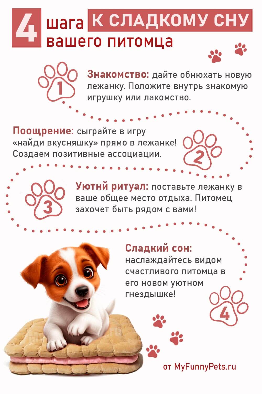 инфографика как приучить щенка, котенка к лежанке